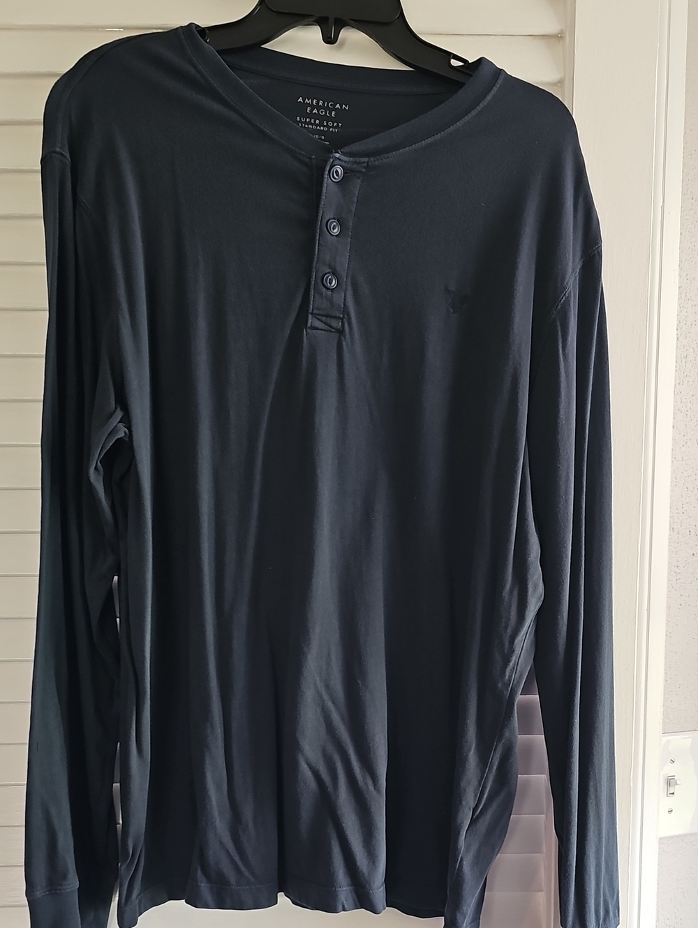 American Eagle Outfitters Men’s Long Sleeve Henley - Dark Blue